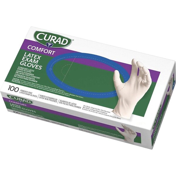 Curad Disposable Gloves, 5.9 mil Palm, Latex, Powder-Free, XS, 100 PK, White MIICUR8103 - main